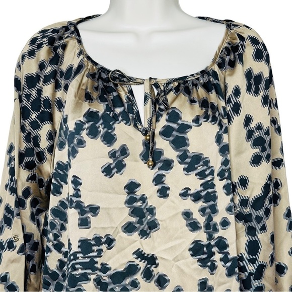 Dana Buchman Women’s Brown Geometric Pattern Long Sleeve Blouse Size L - Picture 2 of 6